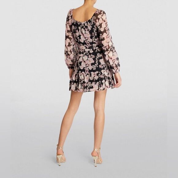 Paige Simi Mini Black Dress Floral Blouse Wrap Size L - Picture 4 of 13